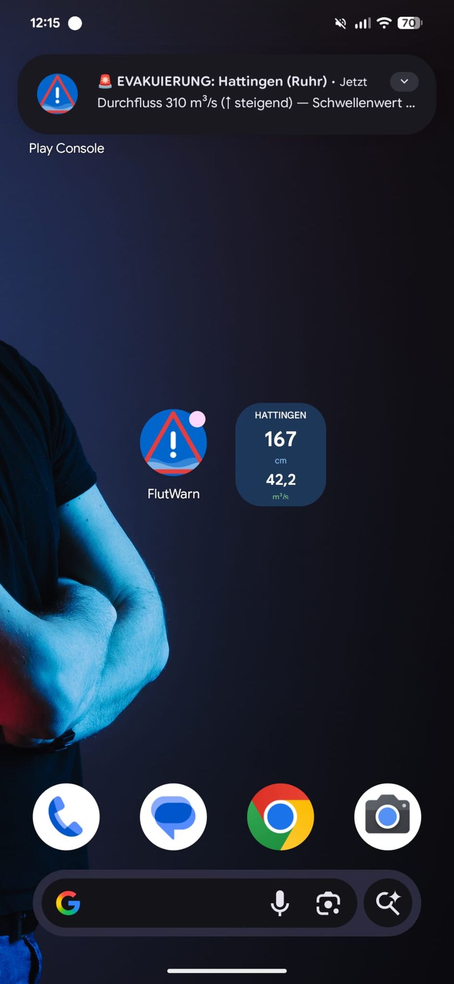 Push-Benachrichtigung EVAKUIERUNG auf dem Homescreen mit FlutWarn-Widget
